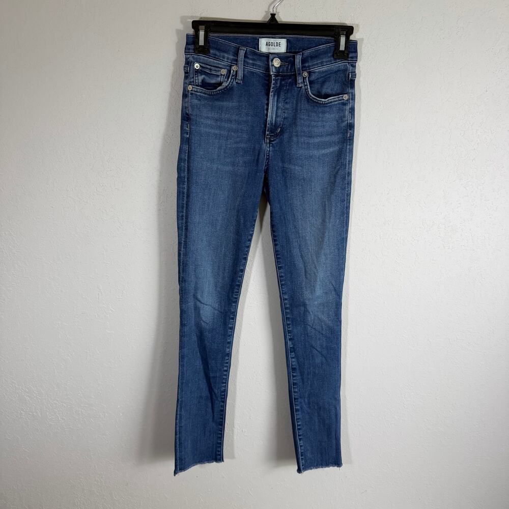 Agolde Sophie High Rise Medium Wash Blue Denim Raw Hem Skinny Jeans Womens 24